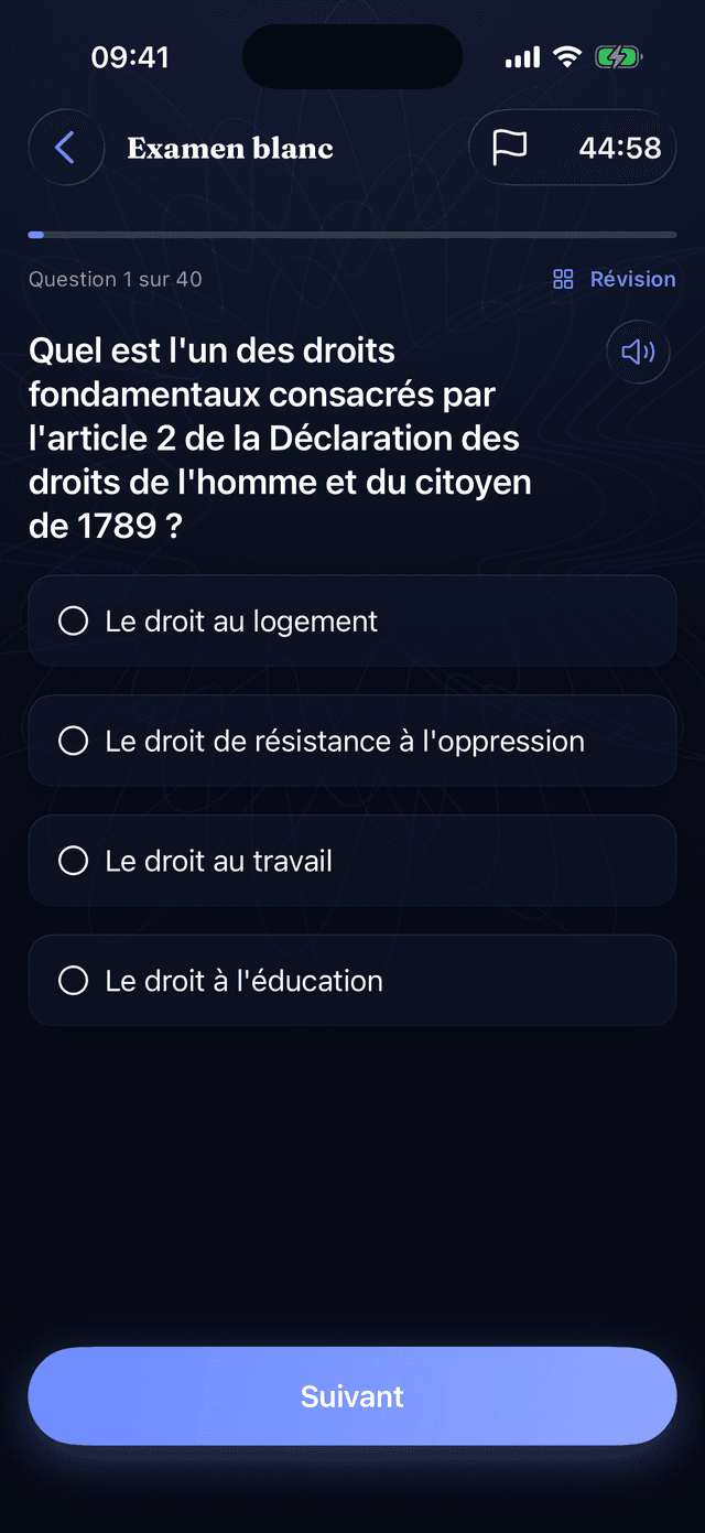 Vivez l'examen réel
